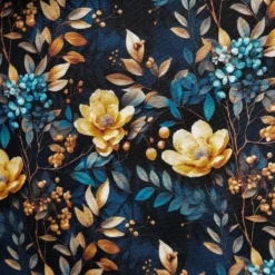 SanDaLu Oxfordstoff mit Blumen in nachtblau