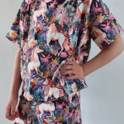 SanDaLu Einhorn Jersey Stoff mit Blumen Shirt und Rock