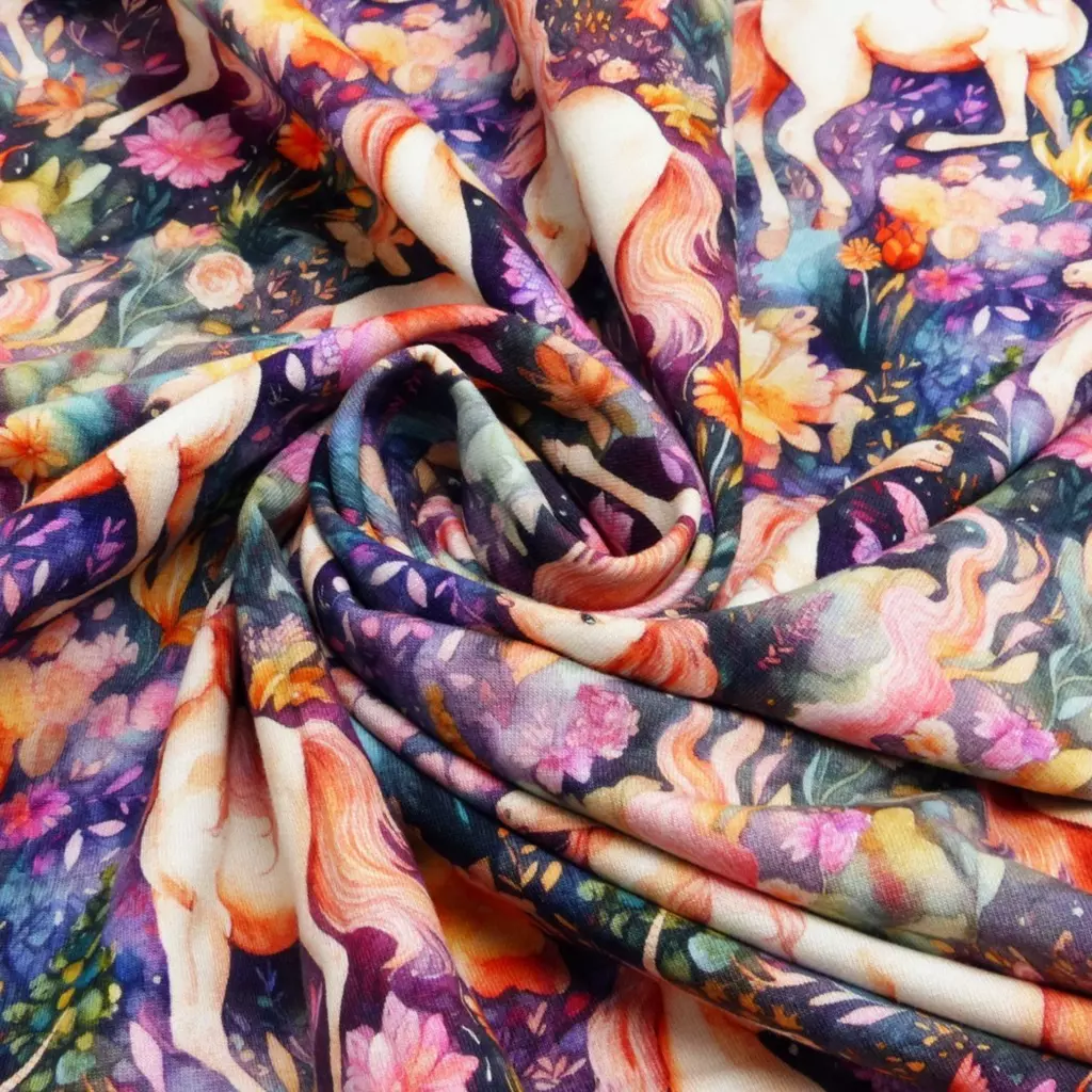 SanDaLu Einhorn Jersey Stoff mit Blumen Sturdel