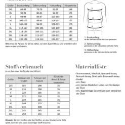 Schnittmuster Raglanpulli Noa für Herren Tabelle Stoffverbrauch