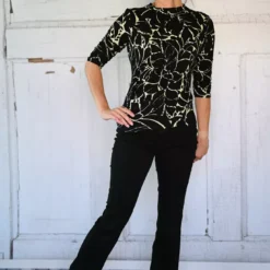 SanDaLu Viskosejersey schwarz creme mit Blumenmuster Nähbeispiel