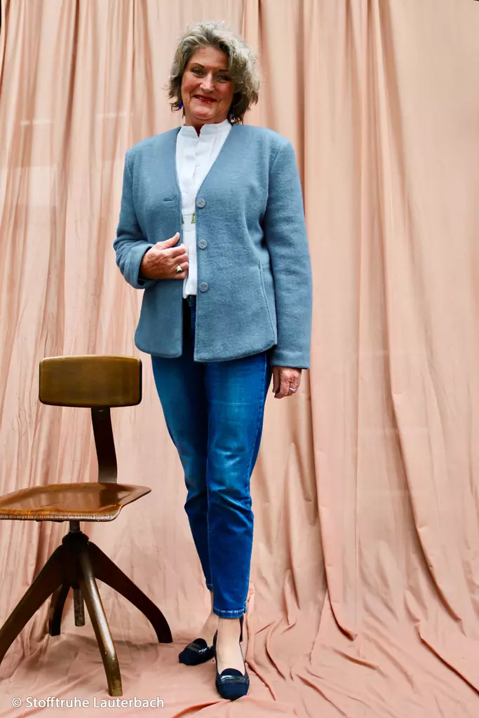 SanDaLu Merino Fleece in Rauchblau Nähbeispiel Blazer